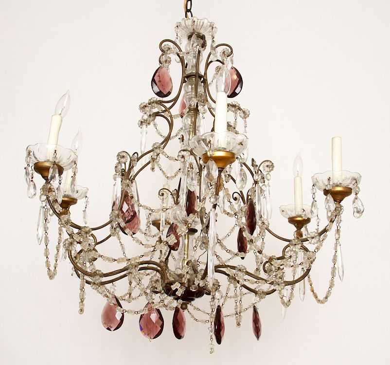 Appraisal: FRENCH WROUGHT IRON AND GLASS SIX ARM CHANDELIER A French