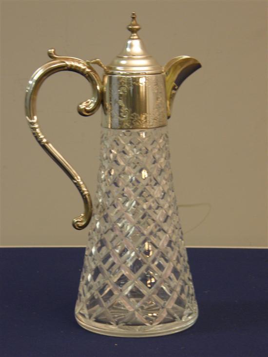 Appraisal: Modern cut glass claret jug with silver mounts Birmingham h