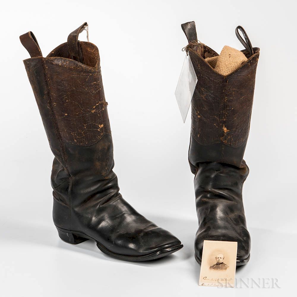 Appraisal: Pair of Civil War Officer's Boots and Carte-de-visite Identified to