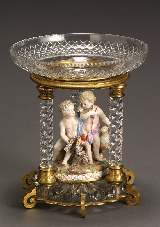 Appraisal: Napoleon III Ormolu Mounted Meissen Figural Group and Glass Centerpiece