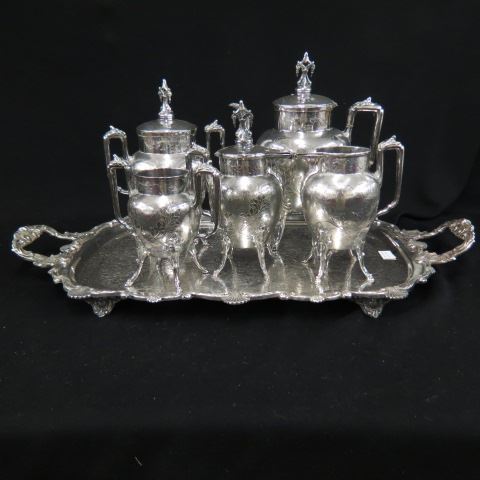 Appraisal: Silverplate Tea Coffee Service footed coffeepot teapot sugar creamer waste