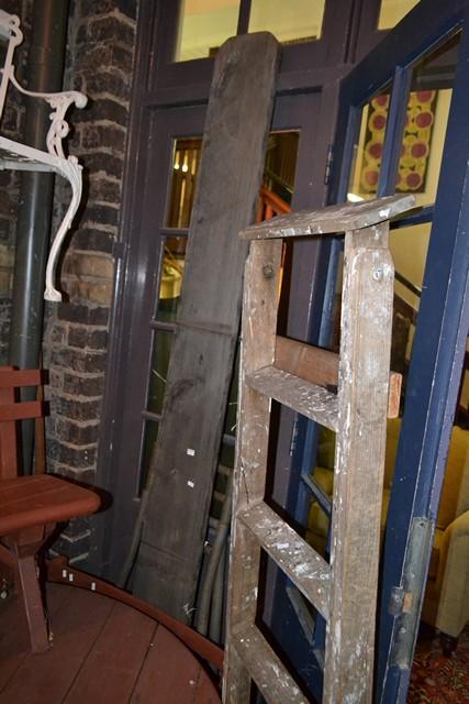 Appraisal: A RUSTIC TIMBER A FRAME LADDER AND A PAINTERS BENCH