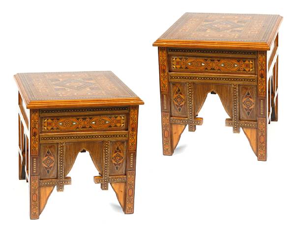 Appraisal: A pair of Moorish style mosaic inlaid tables height in