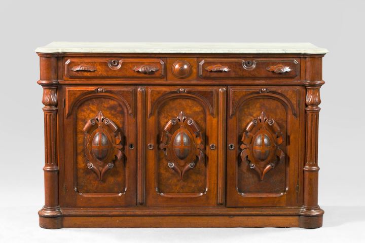 Appraisal: American Renaissance Revival Burled Walnut and Marble-Top Sideboard third quarter