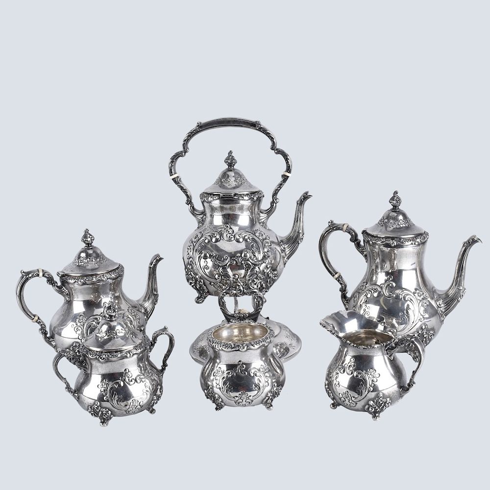 Appraisal: Sterling Silver Tea Set Six Piece U S Old English