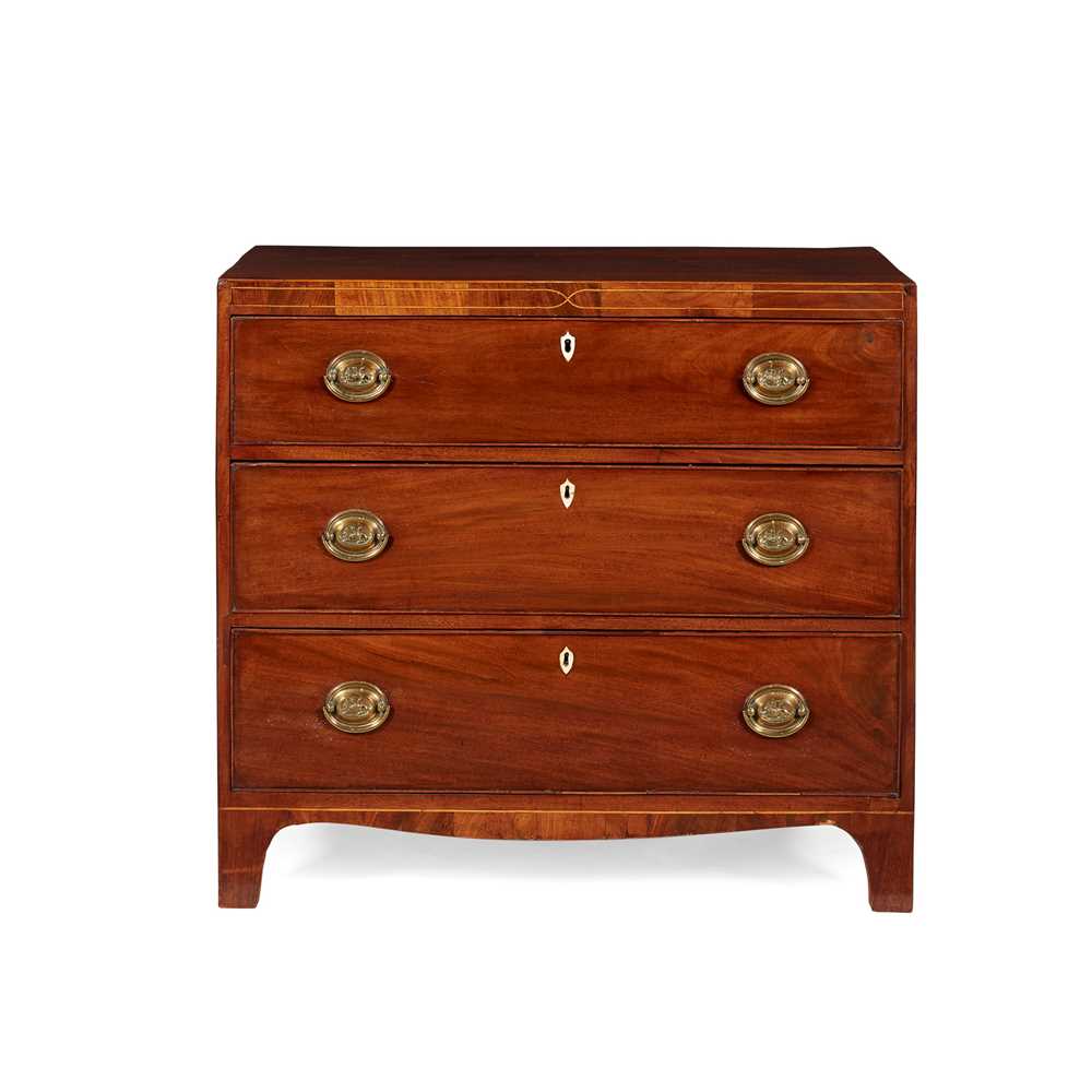 Appraisal: GEORGE III MAHOGANY AND LINE INLAID CADDY-TOP CHEST OF DRAWERS