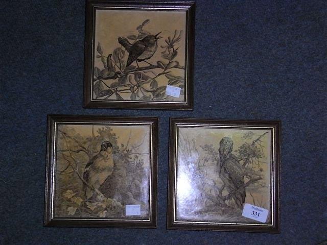 Appraisal: THREE MINTON TILES light brown images of birds framed x