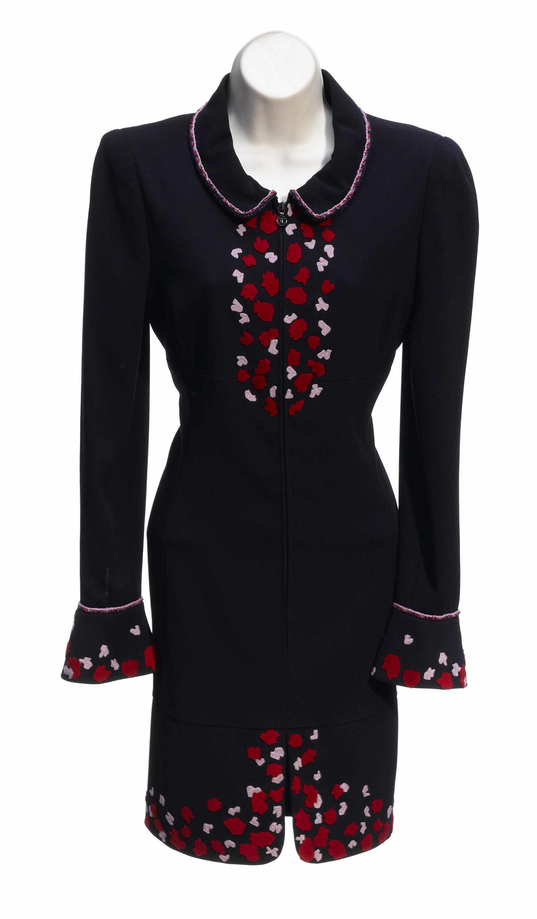 Appraisal: A Chanel navy red and lavender embroidered long sleeve dress