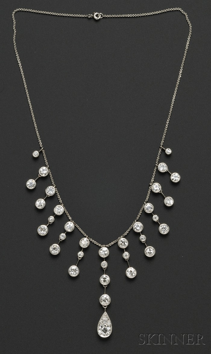 Appraisal: Edwardian Diamond Fringe Necklace bezel-set with thirty-four old European-cut diamonds