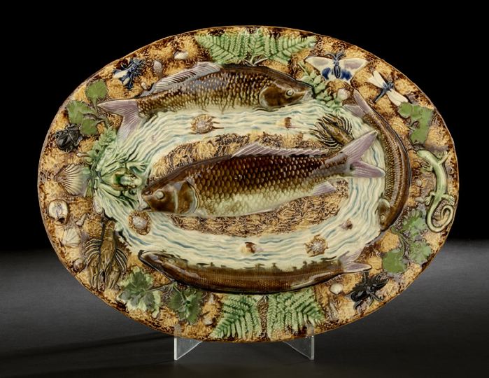 Appraisal: Large Ecole de Paris Oval Fish and Pond Palissy Ware