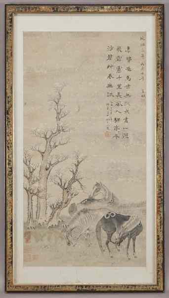 Appraisal: Chinese watercolor attr to Zhao Mengfudepicting three horses in a