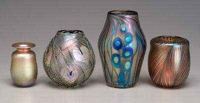 Appraisal: Four pieces Lotton art glass vase with irregular thread and