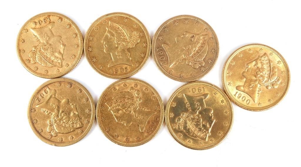 Appraisal: seven United States gold half eagles dated - PLEASE NOTE