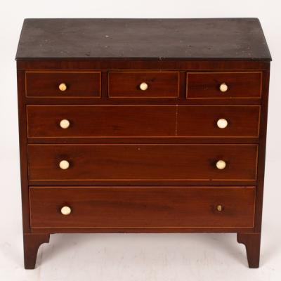 Appraisal: A Regency mahogany and boxwood strung miniature chest the rectangular