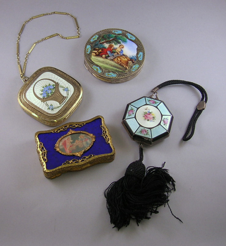 Appraisal: Four Enameled and Painted Lady's Compacts