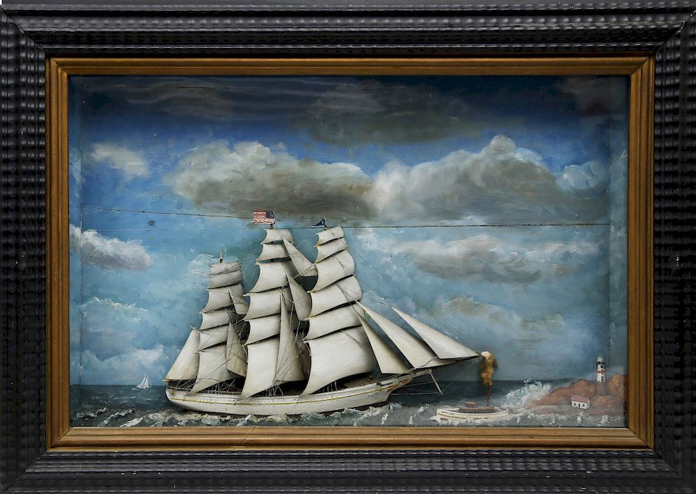 Appraisal: Marine Diorama Shadowbox of an American -Masted Schooner late th