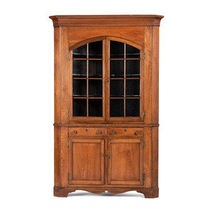 Appraisal: A Chippendale Incised Walnut Corner Cupboard Mid-Atlantic States Circa Height