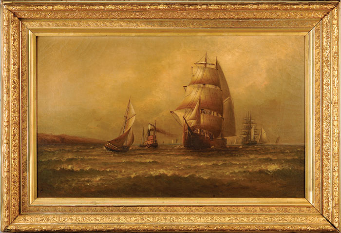 Appraisal: OFF LONG ISLAND BOSTON HARBOR Oil on canvas x inches