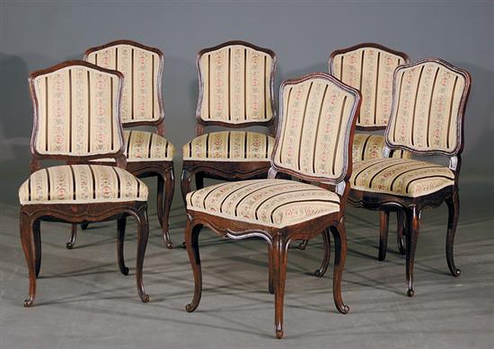 Appraisal: Six French Provincial carved oak side chairs late th centurycartouche-shaped