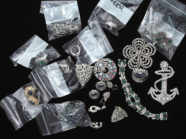 Appraisal: A collection of rhinestone and period costume jewelry including designs