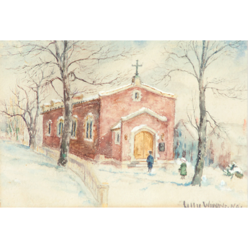 Appraisal: Guy Wiggins - Watercolor on paper of a church in