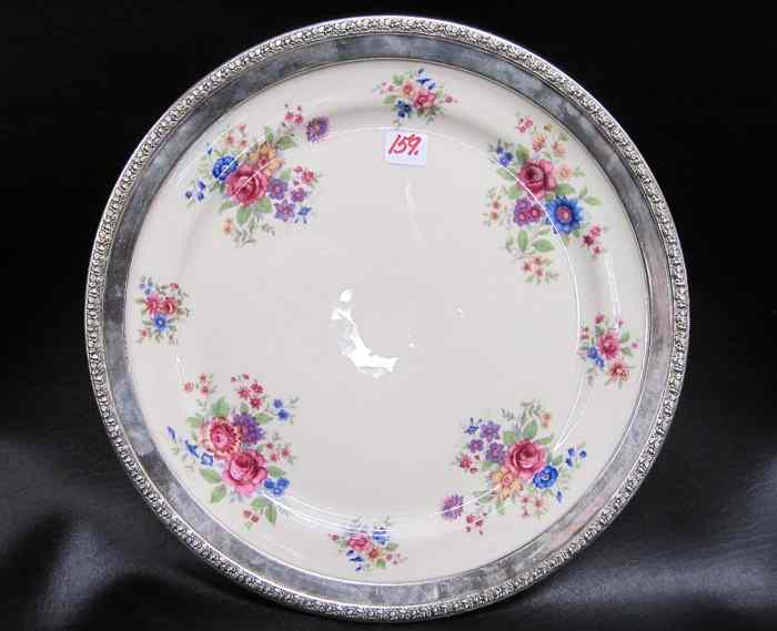 Appraisal: STERLING SILVER RIMMED LENOX ROUND SERVING PLATTER in the floral