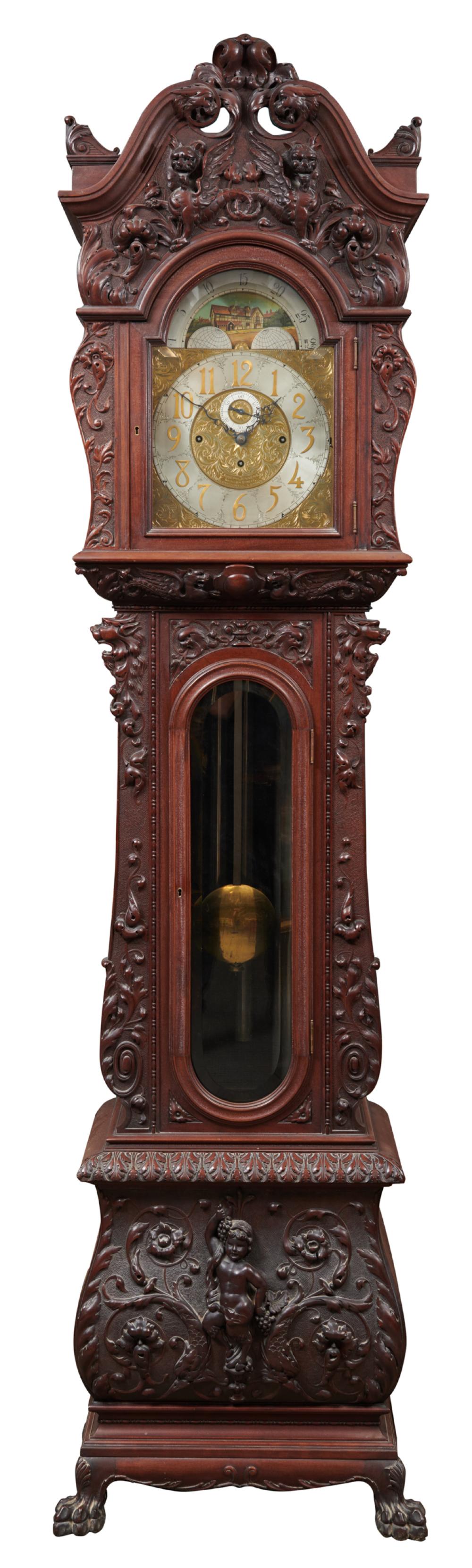 Appraisal: High Victorian Robustly Carved Mahogany Five Tube Tall Case Clock