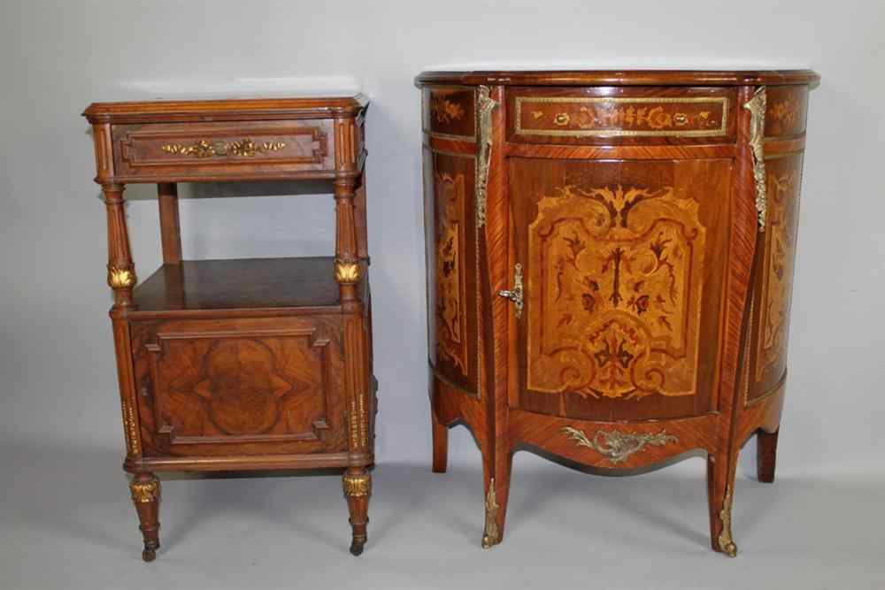 Appraisal: LOUIS XV STYLE INLAID TULIPWOOD MARQUETRY CABINET The shaped top