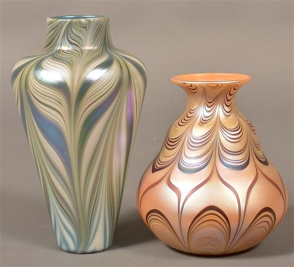 Appraisal: Art Glass Vases Lundberg Studios Two Modern Iridescent Art Glass