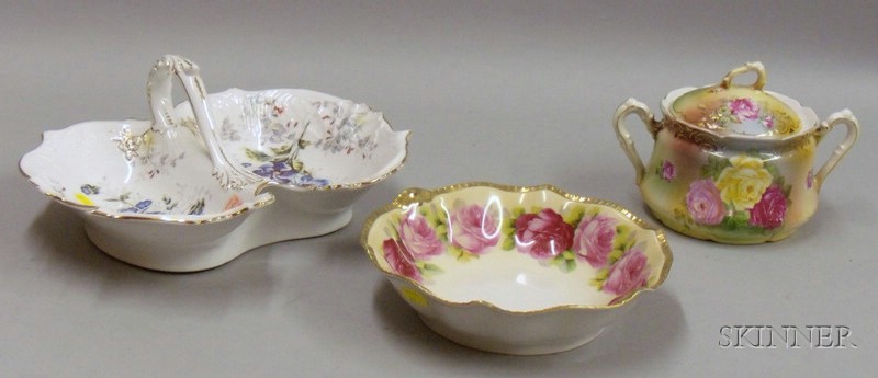 Appraisal: Three Pieces of Hand-painted Porcelain open bowl divided dish and