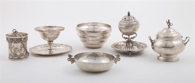 Appraisal: SIX LATIN AMERICAN SILVER TABLE ARTICLES Unmarked comprising a tapered