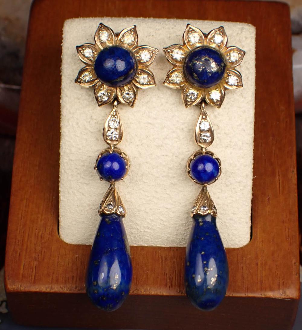 Appraisal: LAPIS DIAMOND AND FOURTEEN KARAT GOLD EARRINGS each yellow gold