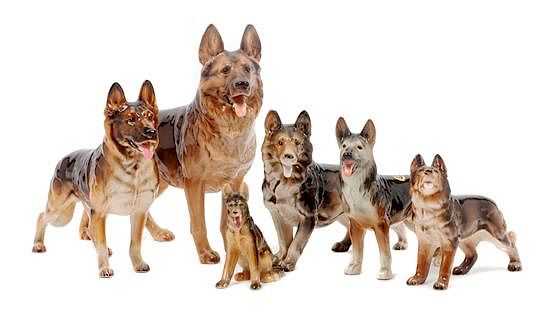 Appraisal: A Group of Six Porcelain German Shepherds Width of widest