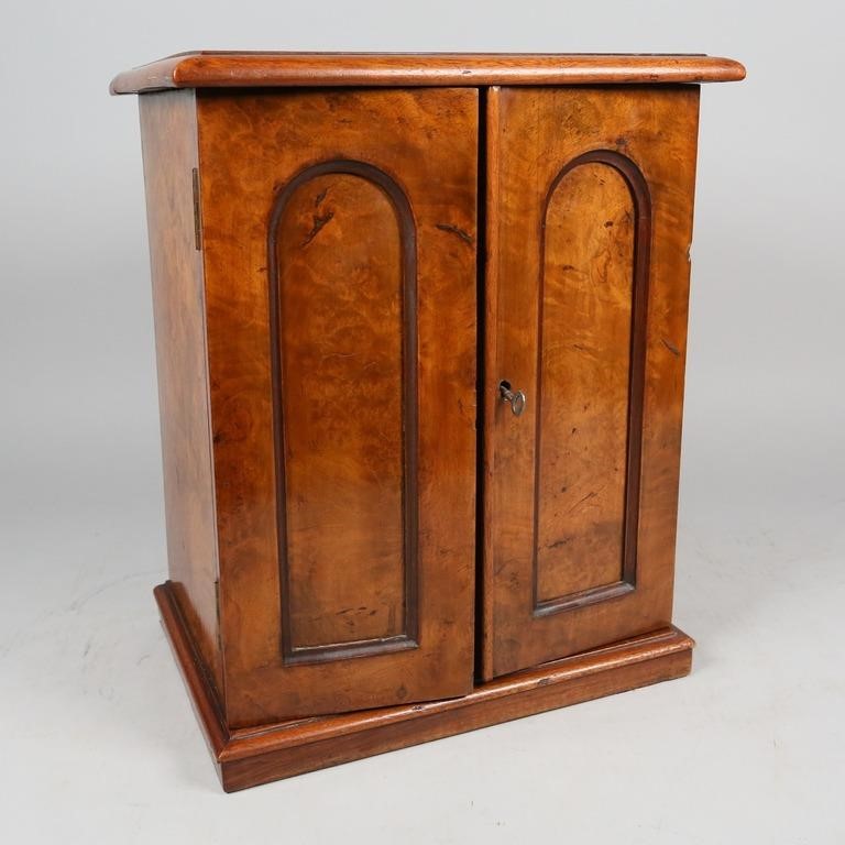 Appraisal: Victorian burled walnut jewelry chest drawers with brass hardware Restored