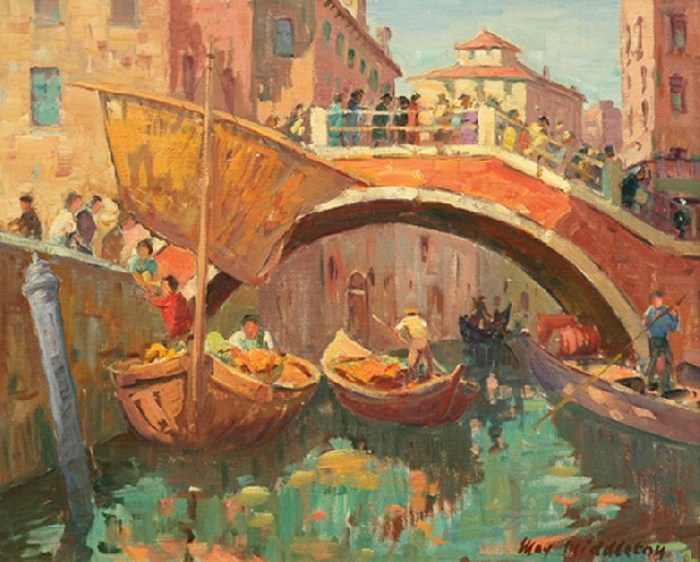 Appraisal: Max Middleton born Gondolas on the Canal Venice oil on