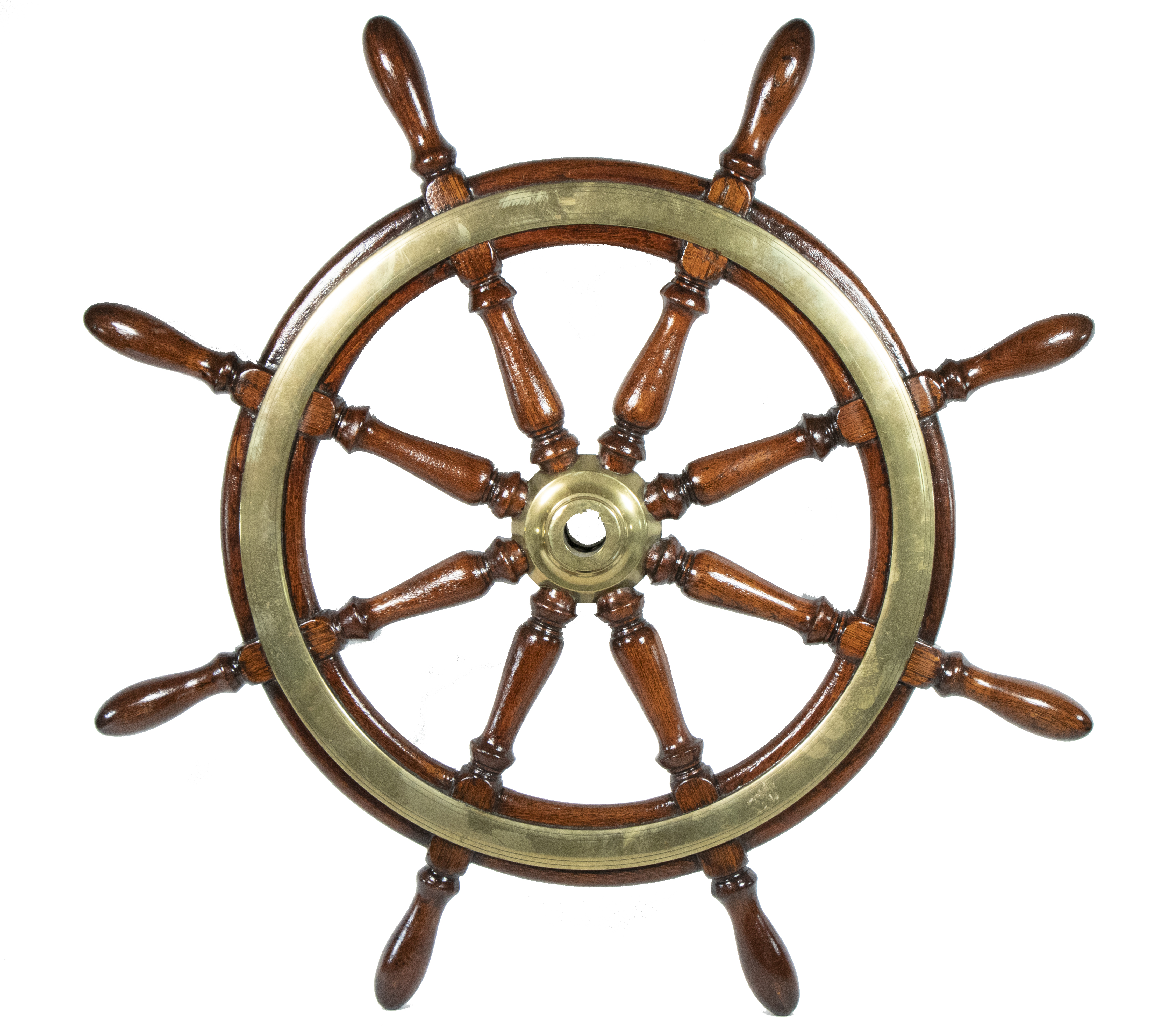 Appraisal: BRASS BOUND MAHOGANY SHIP'S WHEEL Vintage Mahogany Ship's Wheel with