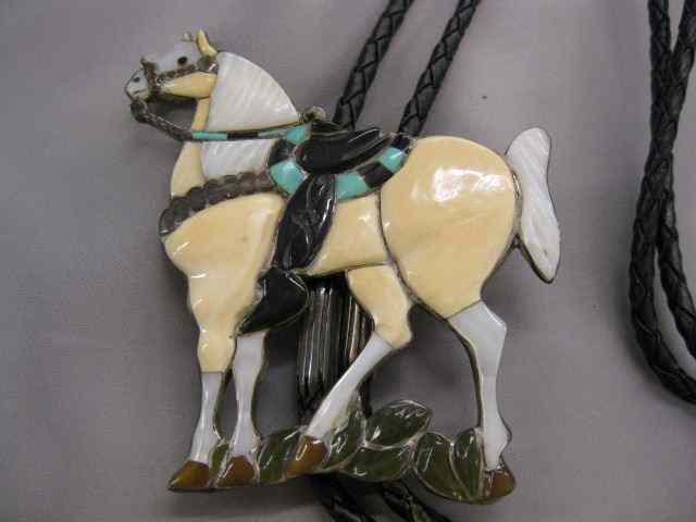 Appraisal: Indian Bolo Tie figural horse design ivory turquoise abalone onyx