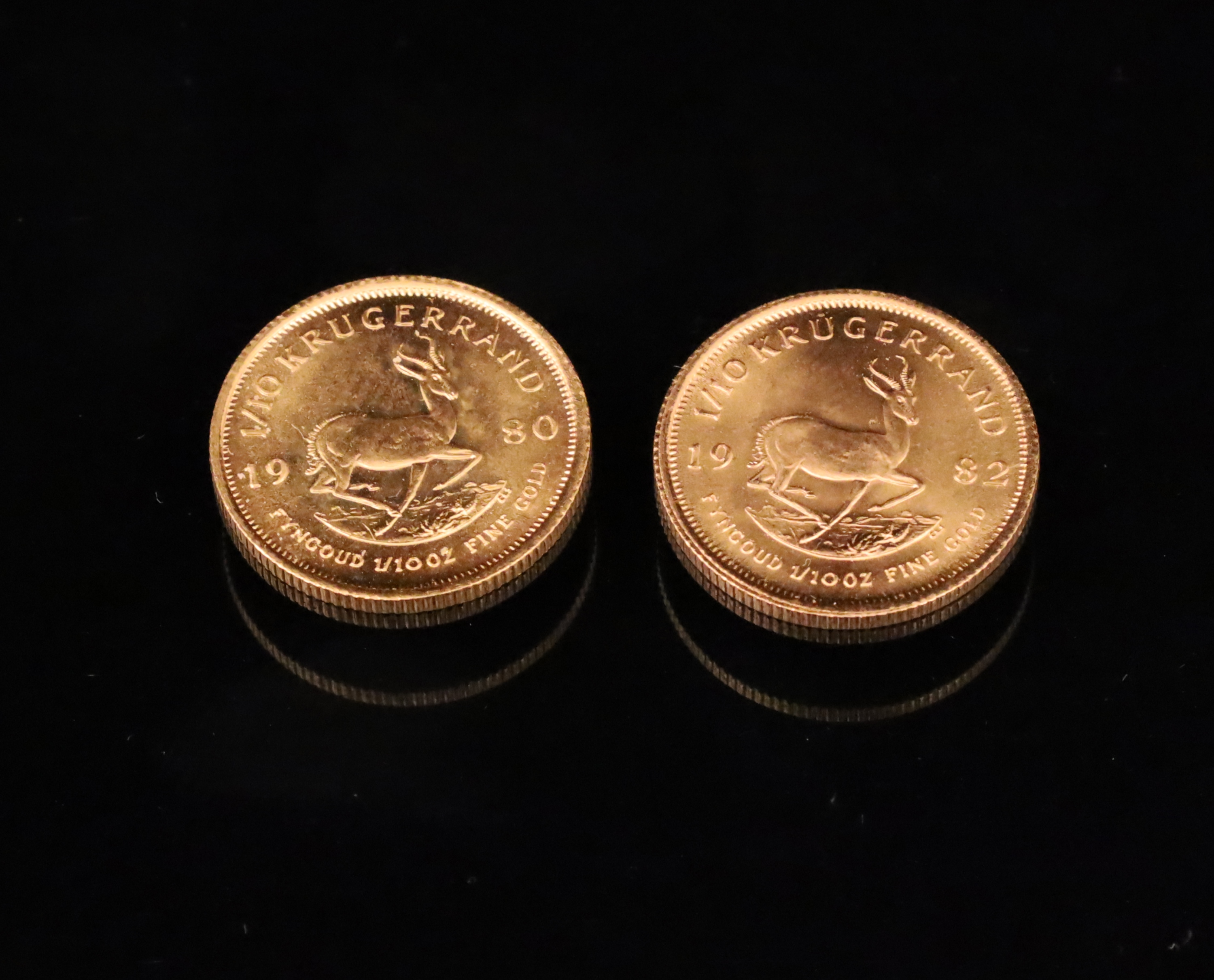 Appraisal: TWO OUNCE FINE GOLD KRUGERAND COINS Two ounce fine gold