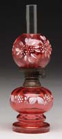 Appraisal: SCARCE MINI LAMP S - Slightly paneled cranberry glass with