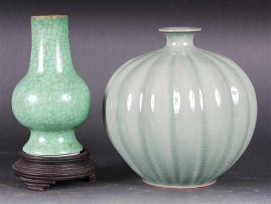 Appraisal: Chinese crackle glaze apple green ground porcelain vase and a