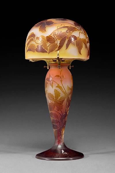 Appraisal: A Gall cameo glass boudoir lamp circa Base and shade