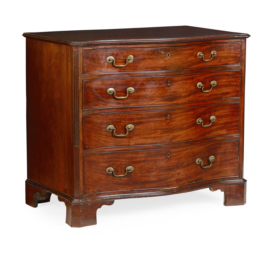 Appraisal: GEORGE III MAHOGANY SERPENTINE CHEST OF DRAWERS TH CENTURY the