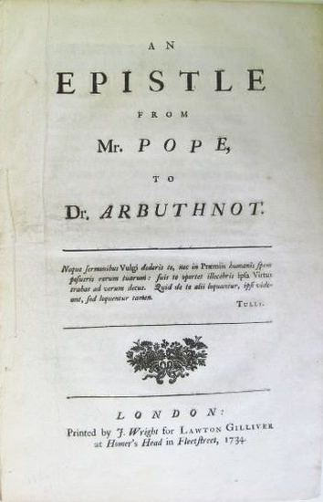 Appraisal: POPE ALEXANDER An Epistle from Mr Pope to Dr Arbuthnot