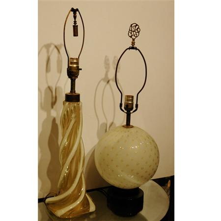 Appraisal: Two Murano Style White and Gold Glass Lamps Estimate -