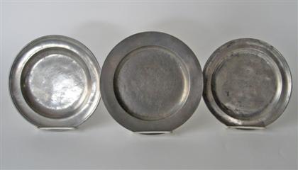 Appraisal: Three pewter plates with molded rims various makers th century