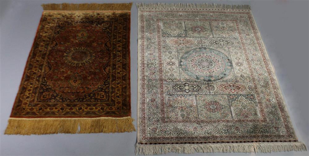 Appraisal: TWO CHINESE SILK RUGS the first a Garden Design having