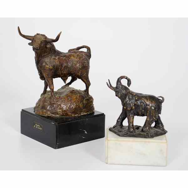 Appraisal: Heriberto Juarez Mexican - Bronze Bull and Elephant Bronze sculpture