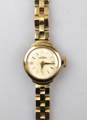 Appraisal: A lady's Gradus ct gold wristwatch on brick-link chain bracelet