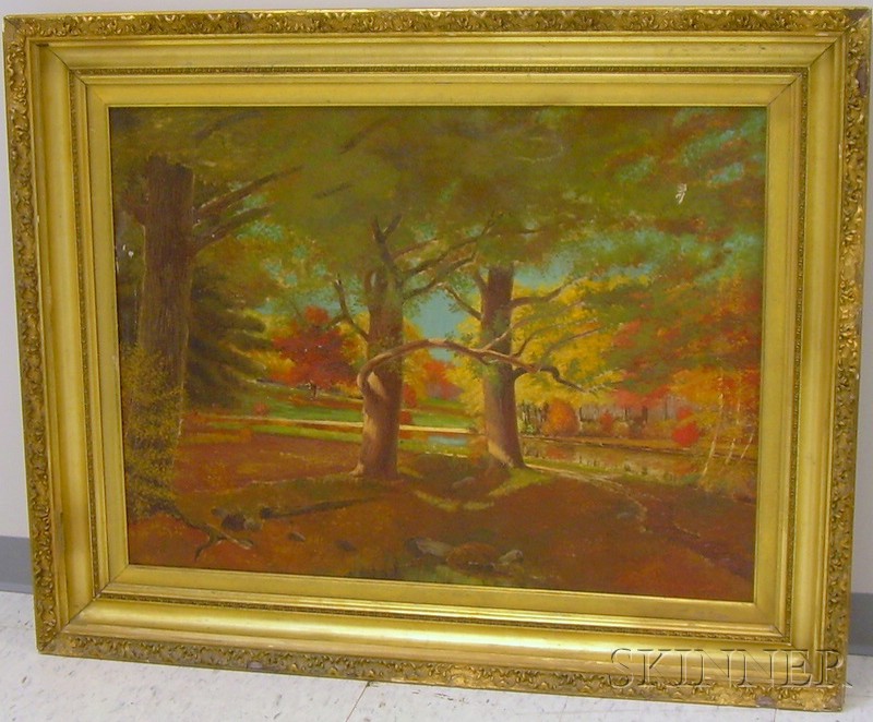 Appraisal: Framed Oil on Canvas Autumn View with Trees by a