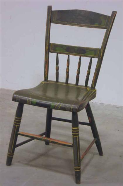 Appraisal: Set of six green painted half spindle back side chairs